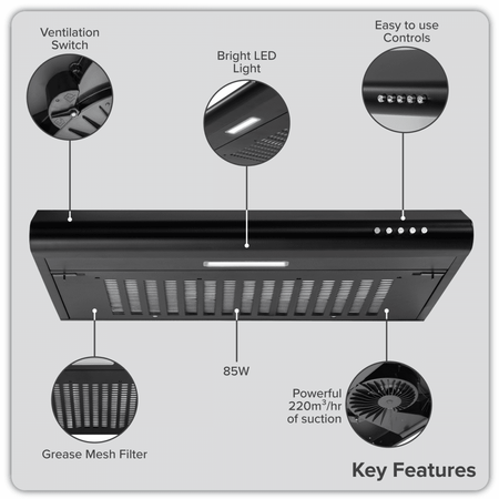 Baridi Visor Cooker Hood Extractor Fan 60cm - Black Model No- DH107