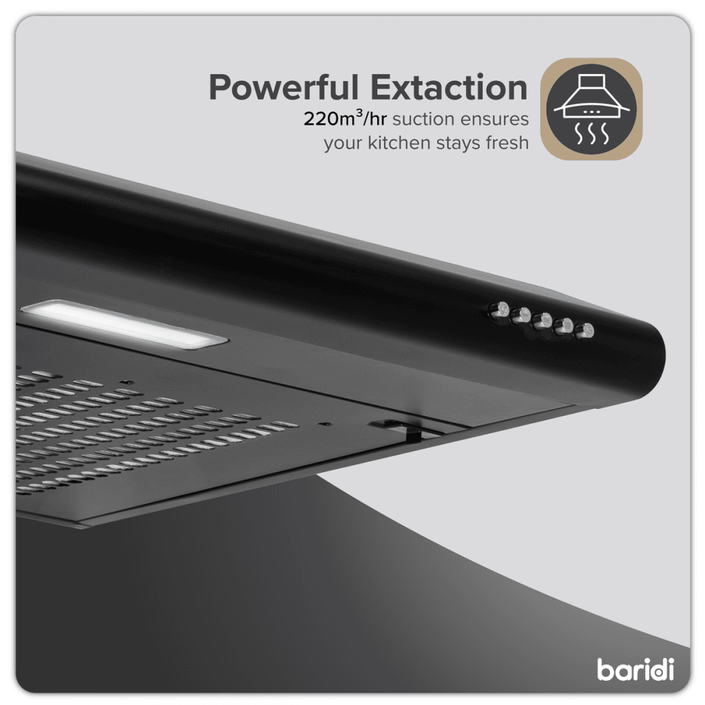 Baridi Visor Cooker Hood Extractor Fan 60cm - Black Model No- DH107