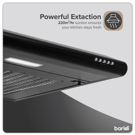 Baridi Visor Cooker Hood Extractor Fan 60cm - Black Model No- DH107