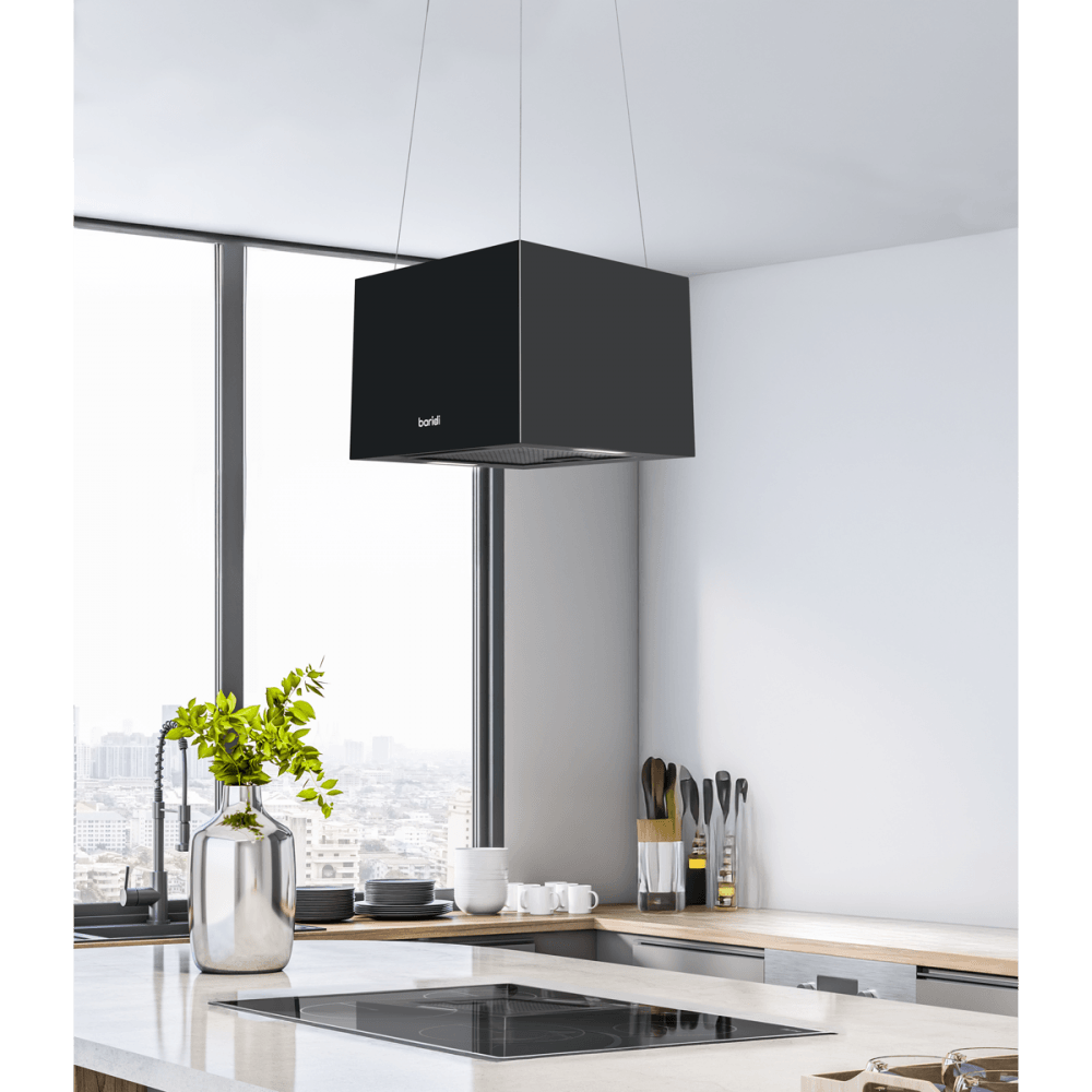 Baridi Square Island Cooker Hood 40cm - Black Model No- DH109
