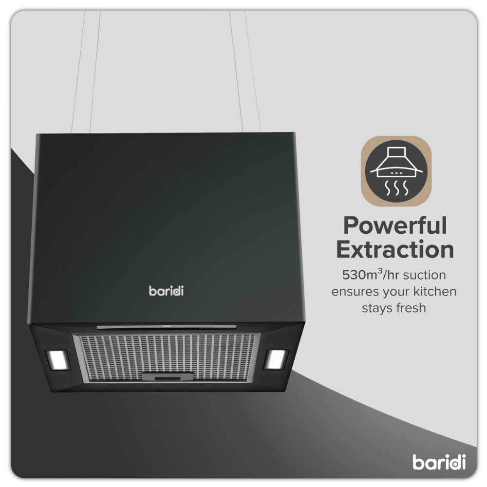 Baridi Square Island Cooker Hood 40cm - Black Model No- DH109