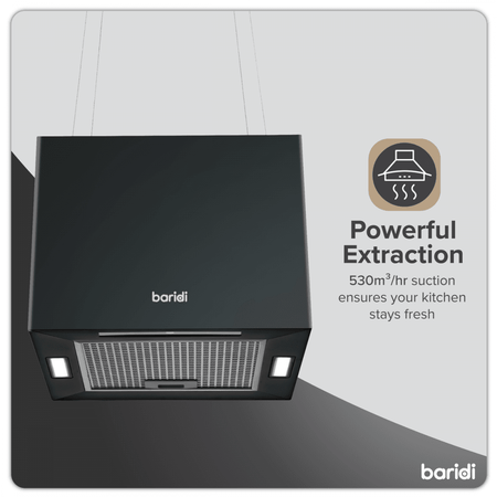Baridi Square Island Cooker Hood 40cm - Black Model No- DH109