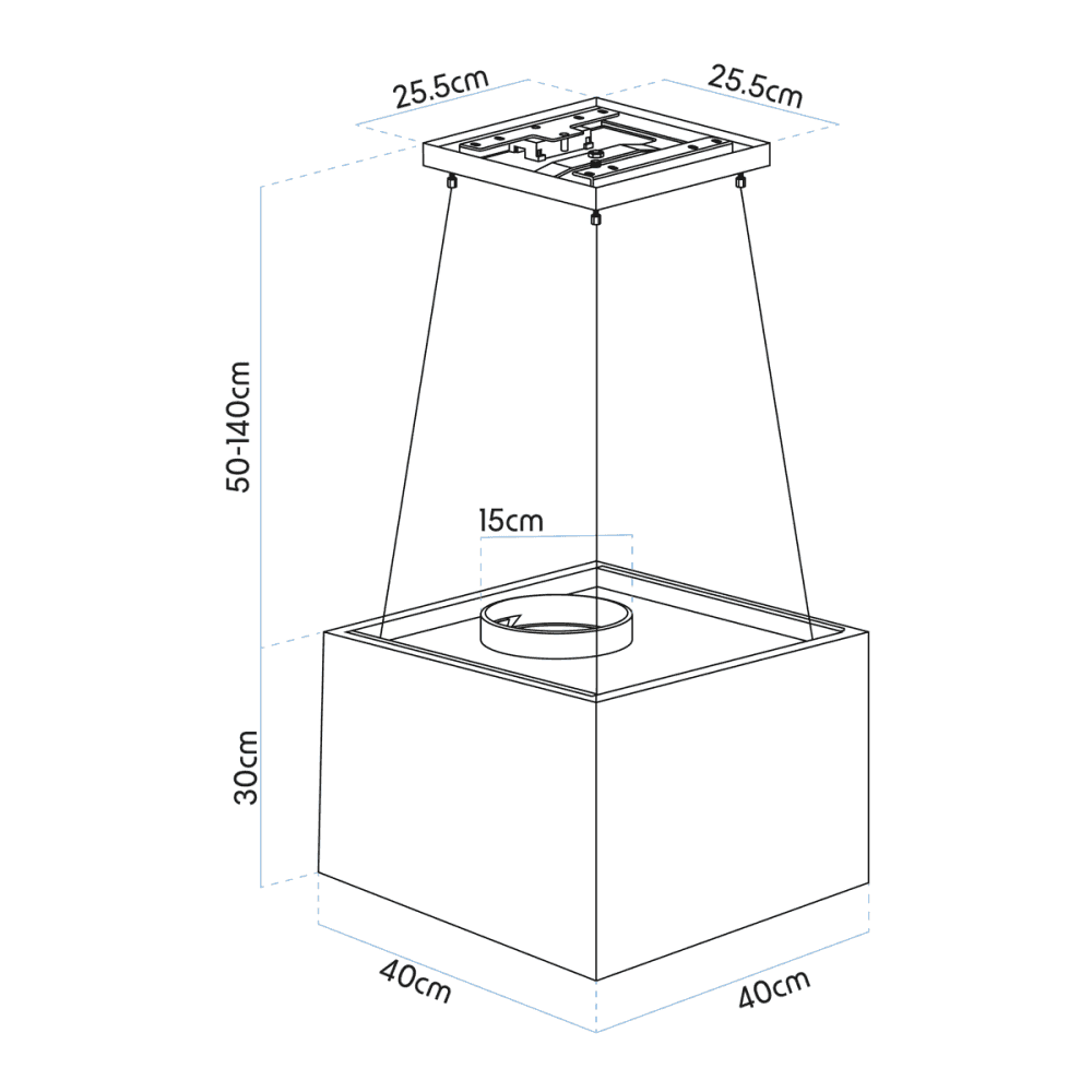 Baridi Square Island Cooker Hood 40cm - Black Model No- DH109