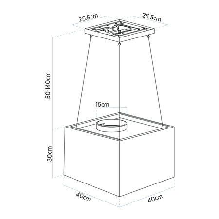 Baridi Square Island Cooker Hood 40cm - Black Model No- DH109