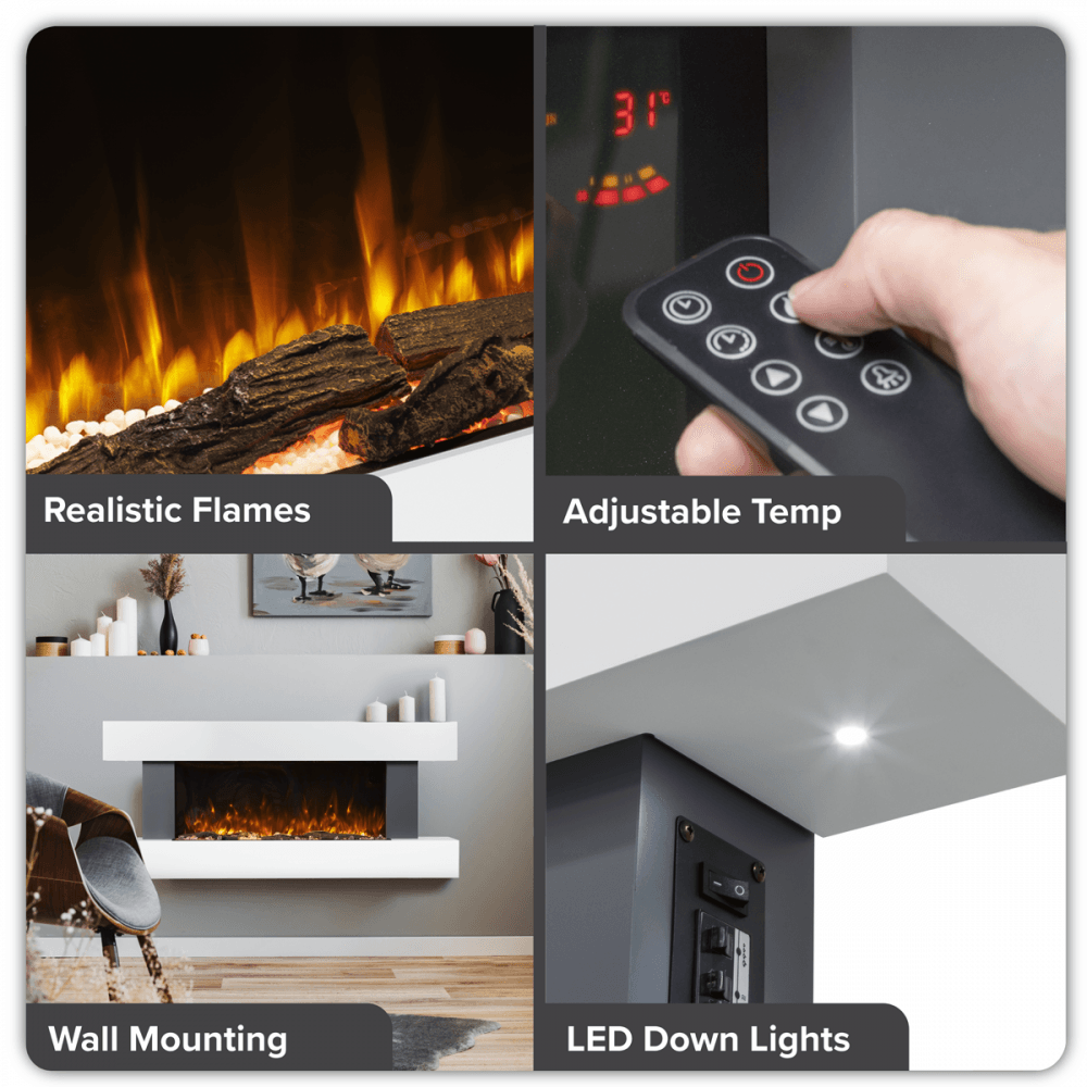 Baridi Wall Mounting Electric Fireplace with LED Flame Effect 52" - Grey Model No- DH112