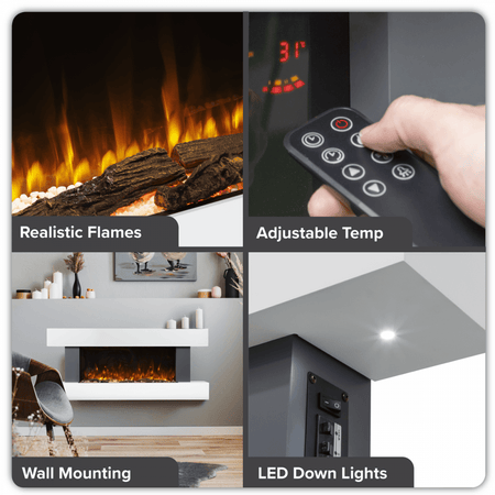 Baridi Wall Mounting Electric Fireplace with LED Flame Effect 52" - Grey Model No- DH112