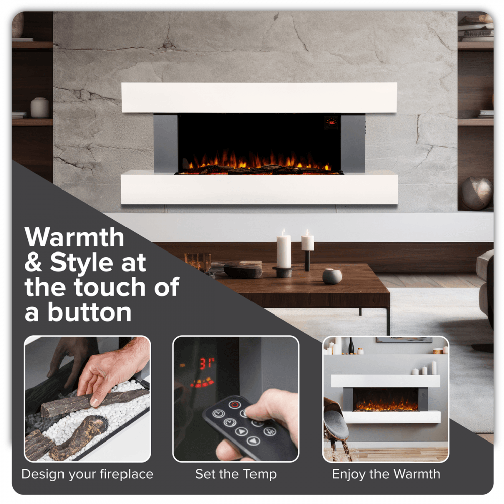 Baridi Wall Mounting Electric Fireplace with LED Flame Effect 52" - Grey Model No- DH112