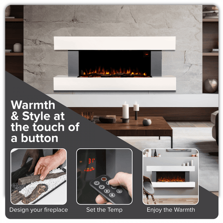 Baridi Wall Mounting Electric Fireplace with LED Flame Effect 52" - Grey Model No- DH112