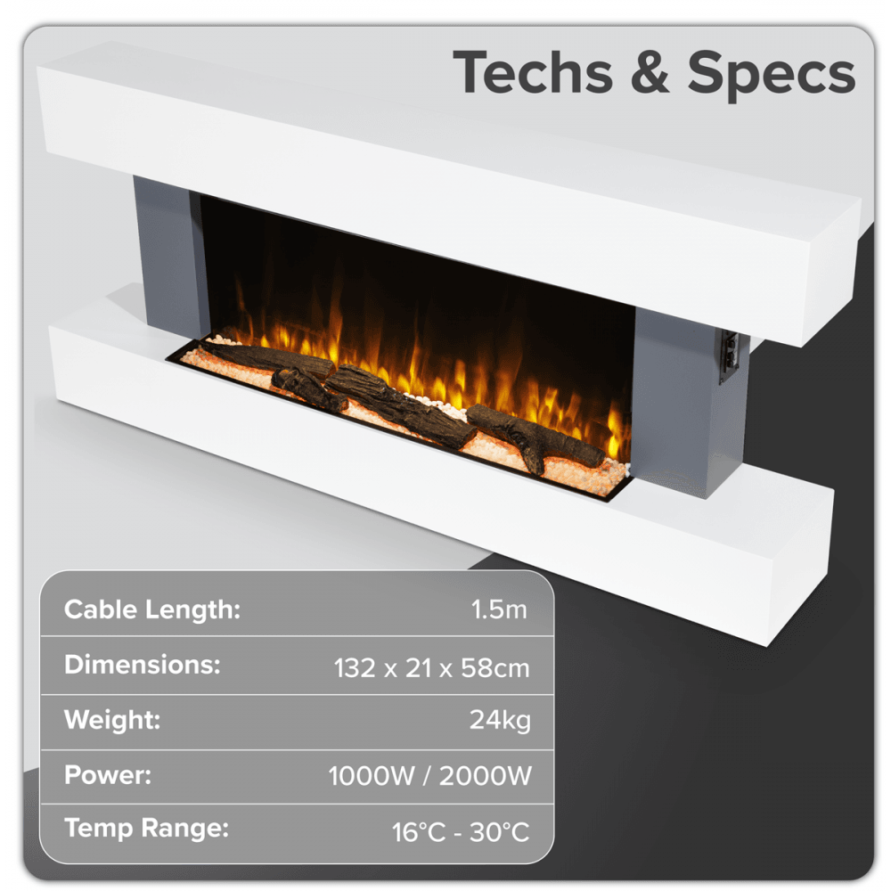 Baridi Wall Mounting Electric Fireplace with LED Flame Effect 52" - Grey Model No- DH112