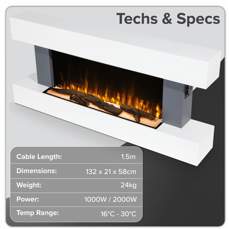 Baridi Wall Mounting Electric Fireplace with LED Flame Effect 52" - Grey Model No- DH112