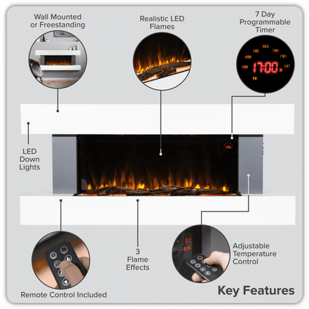 Baridi Wall Mounting Electric Fireplace with LED Flame Effect 52" - Grey Model No- DH112