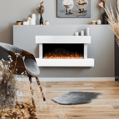 Baridi Wall Mounting Electric Fireplace with LED Flame Effect 46" - White Model No- DH113