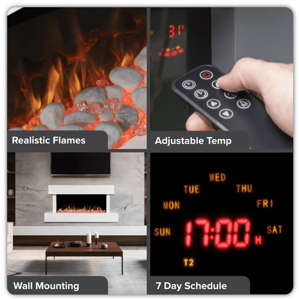 Baridi Wall Mounting Electric Fireplace with LED Flame Effect 46" - White Model No- DH113