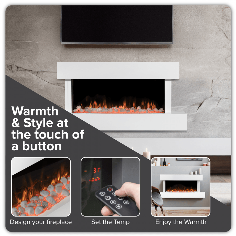 Baridi Wall Mounting Electric Fireplace with LED Flame Effect 46" - White Model No- DH113