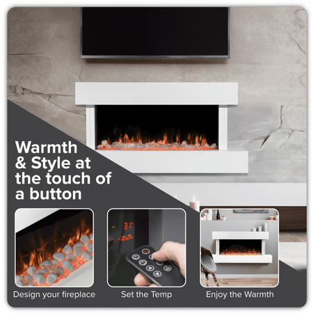 Baridi Wall Mounting Electric Fireplace with LED Flame Effect 46" - White Model No- DH113