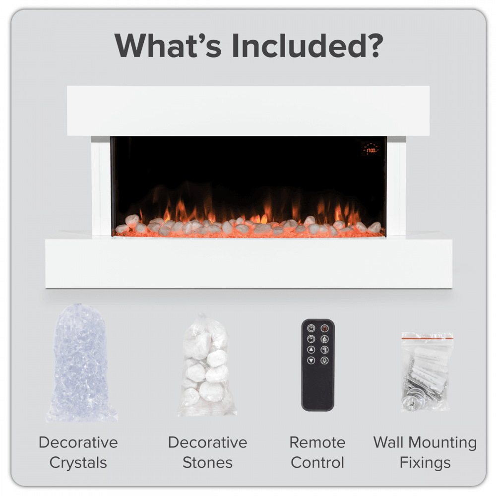 Baridi Wall Mounting Electric Fireplace with LED Flame Effect 46" - White Model No- DH113
