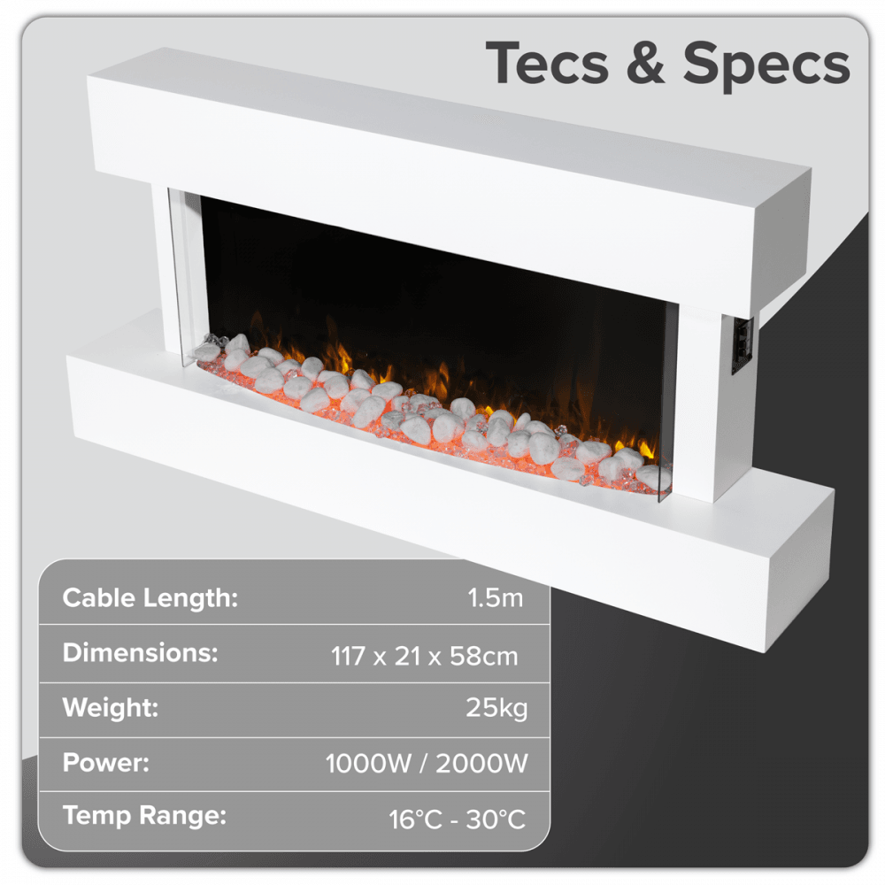 Baridi Wall Mounting Electric Fireplace with LED Flame Effect 46" - White Model No- DH113