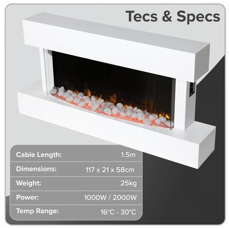Baridi Wall Mounting Electric Fireplace with LED Flame Effect 46" - White Model No- DH113