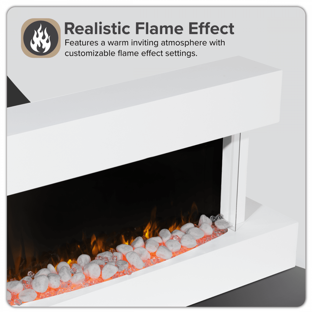 Baridi Wall Mounting Electric Fireplace with LED Flame Effect 46" - White Model No- DH113