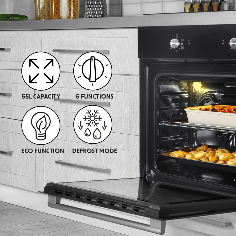 Baridi Integrated Fan-Assisted Electric Oven 60cm 55L Capacity - Black Model No- DH124