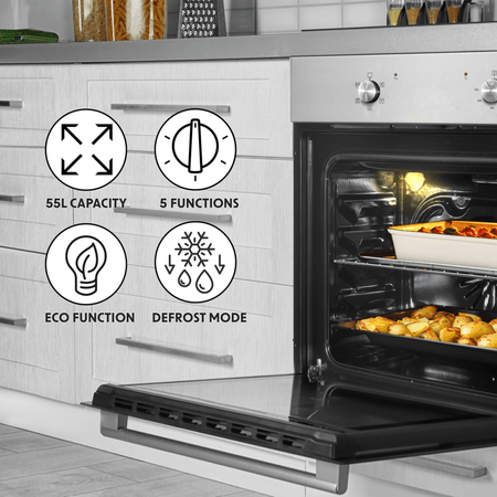 Baridi Integrated Fan-Assisted Electric Oven 60cm 55L Capacity - Black/Stainless Steel Model No- DH125