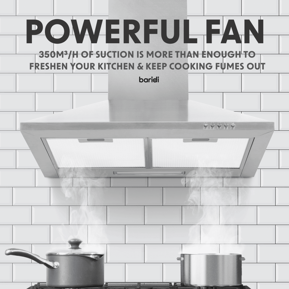 Baridi Cooker Hood with Carbon Filters 60cm - Stainless Steel Model No- DH126