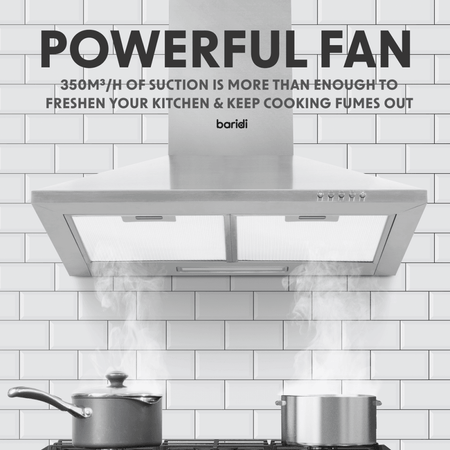 Baridi Cooker Hood with Carbon Filters 60cm - Stainless Steel Model No- DH126