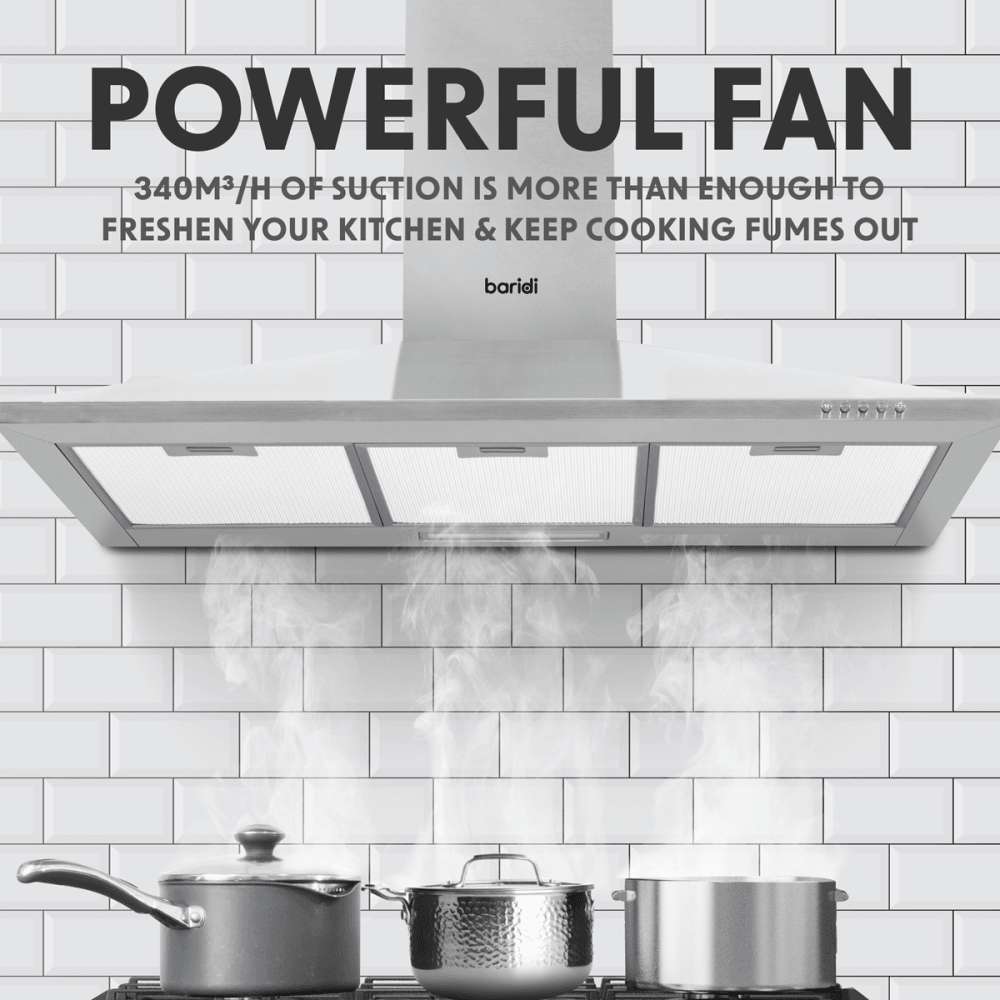 Baridi Cooker Hood with Carbon Filters 90cm - Stainless Steel Model No- DH127