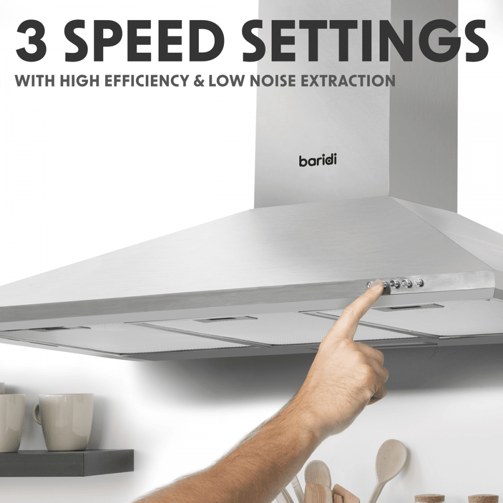 Baridi Cooker Hood with Carbon Filters 90cm - Stainless Steel Model No- DH127