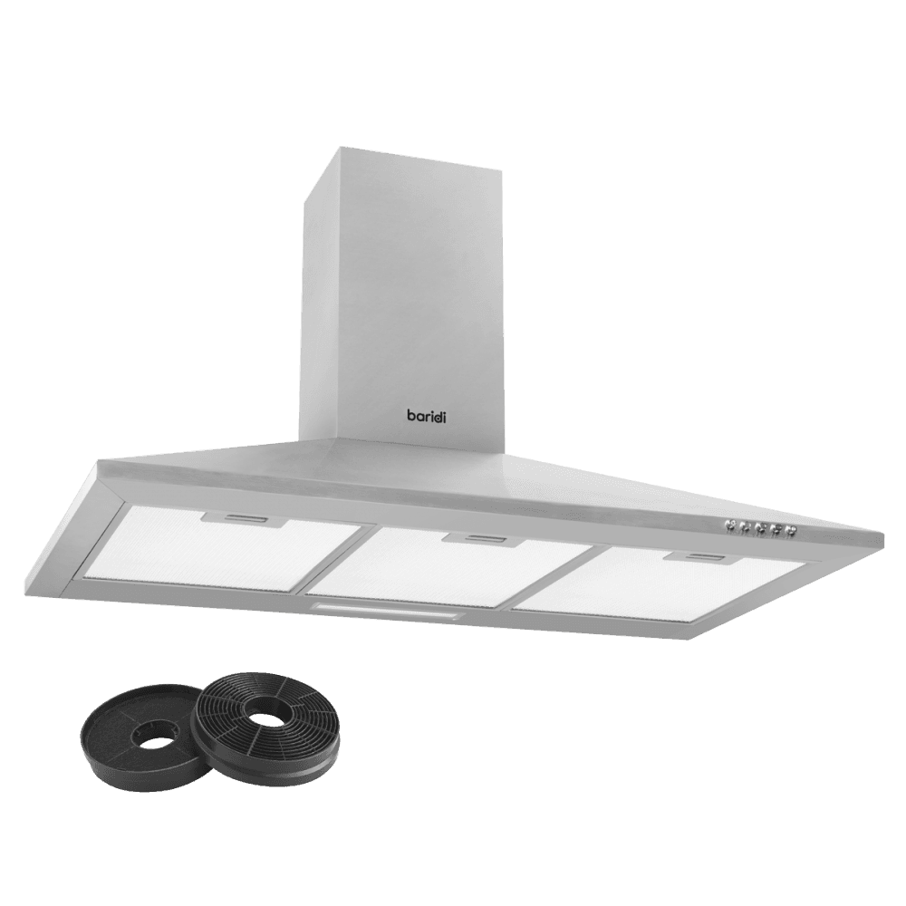 Baridi Curved Glass Cooker Hood with Carbon Filters & LED Lights 60cm - Stainless Steel Model No- DH128