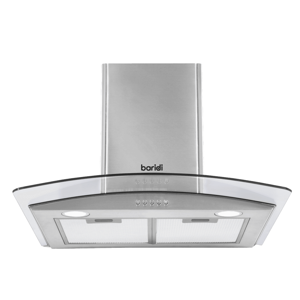 Baridi Curved Glass Cooker Hood with Carbon Filters & LED Lights 60cm - Stainless Steel Model No- DH128