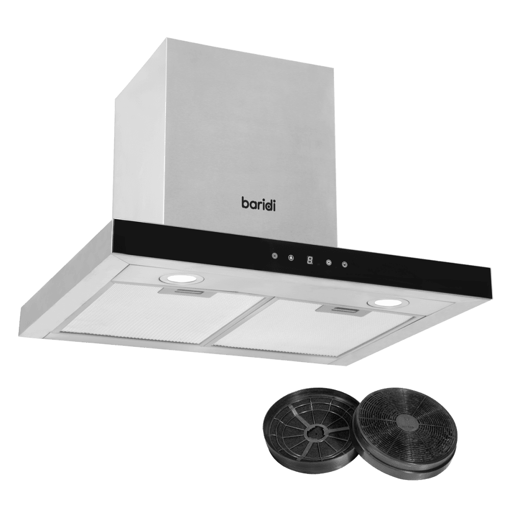 Baridi T-Shape Chimney Cooker Hood with Carbon Filters 60cm - Stainless Steel Model No- DH130