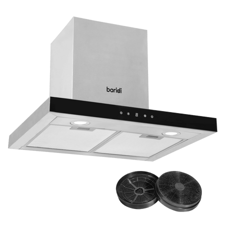 Baridi T-Shape Chimney Cooker Hood with Carbon Filters 60cm - Stainless Steel Model No- DH130