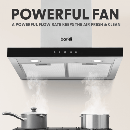 Baridi T-Shape Chimney Cooker Hood with Carbon Filters 60cm - Stainless Steel Model No- DH130