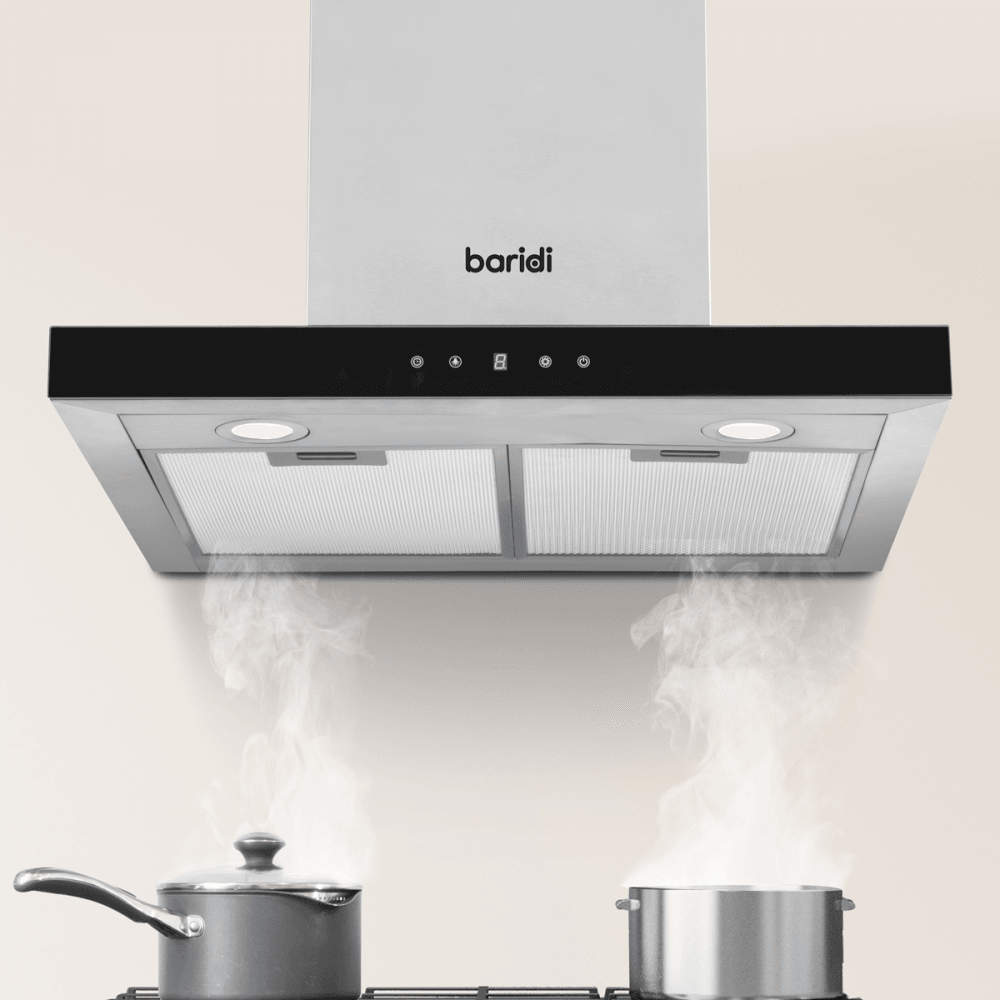 Baridi T-Shape Chimney Cooker Hood with Carbon Filters 60cm - Stainless Steel Model No- DH130