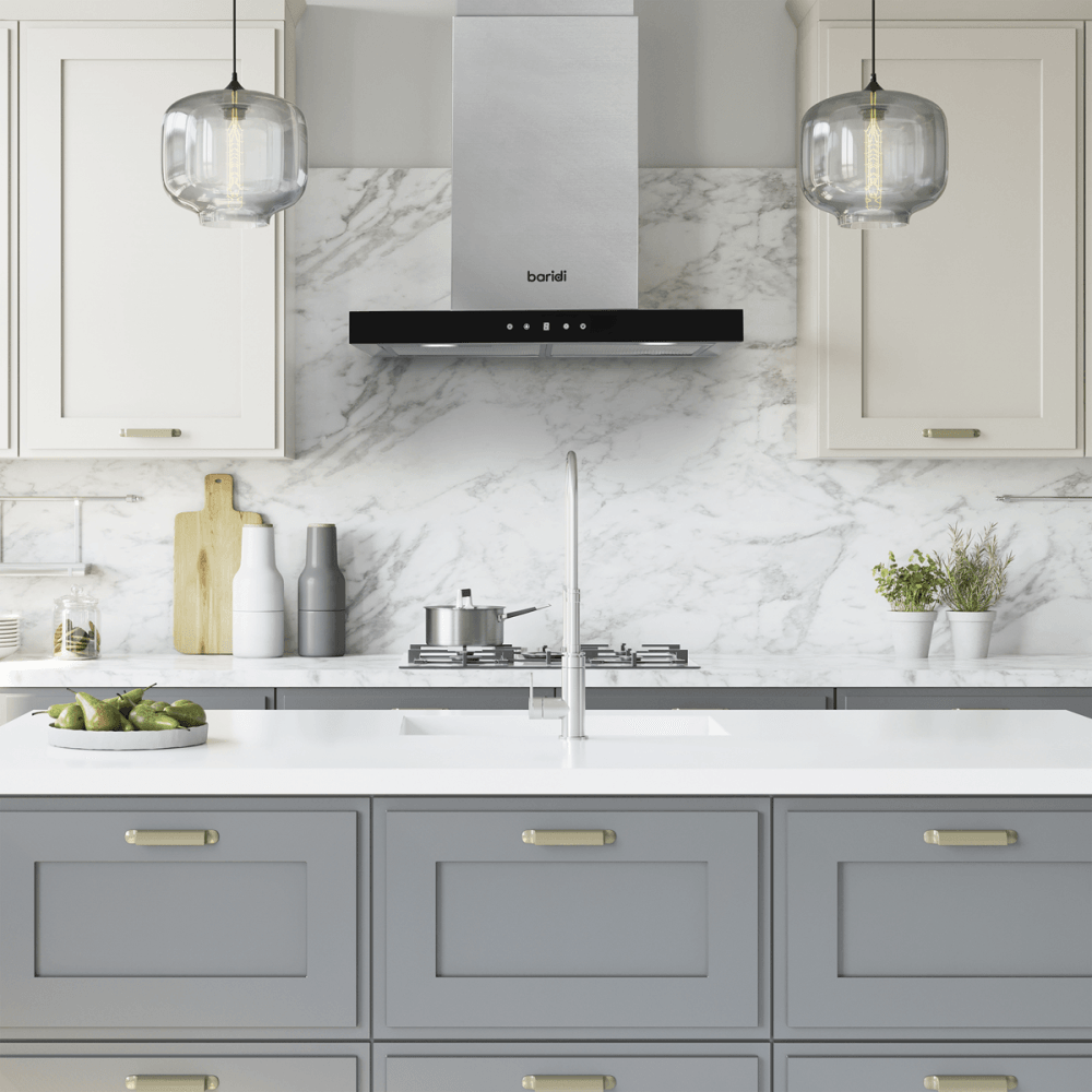 Baridi T-Shape Chimney Cooker Hood with Carbon Filters 60cm - Stainless Steel Model No- DH130