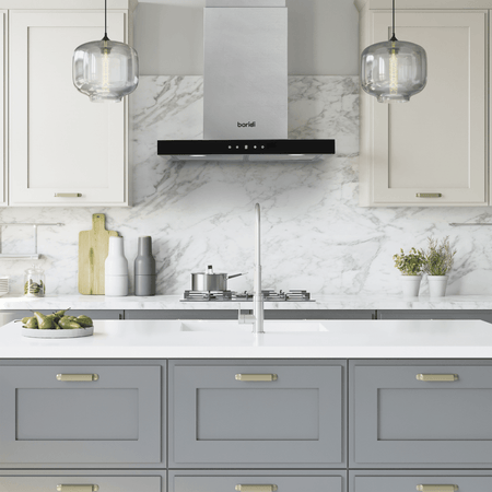 Baridi T-Shape Chimney Cooker Hood with Carbon Filters 60cm - Stainless Steel Model No- DH130