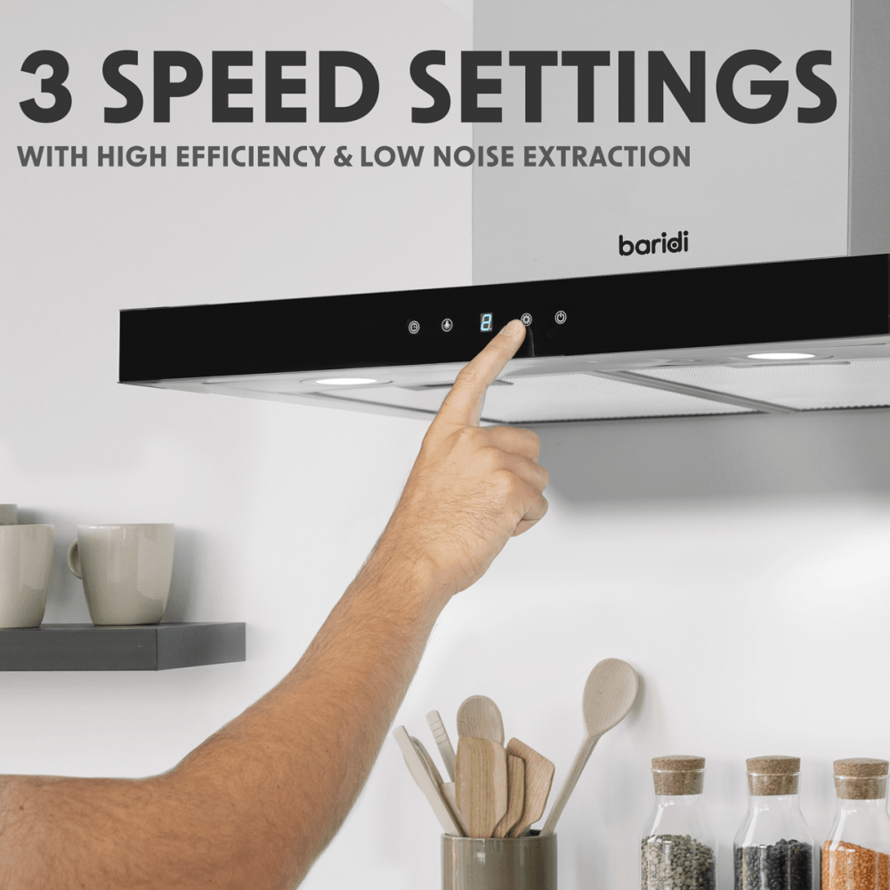 Baridi T-Shape Chimney Cooker Hood with Carbon Filters 60cm - Stainless Steel Model No- DH130