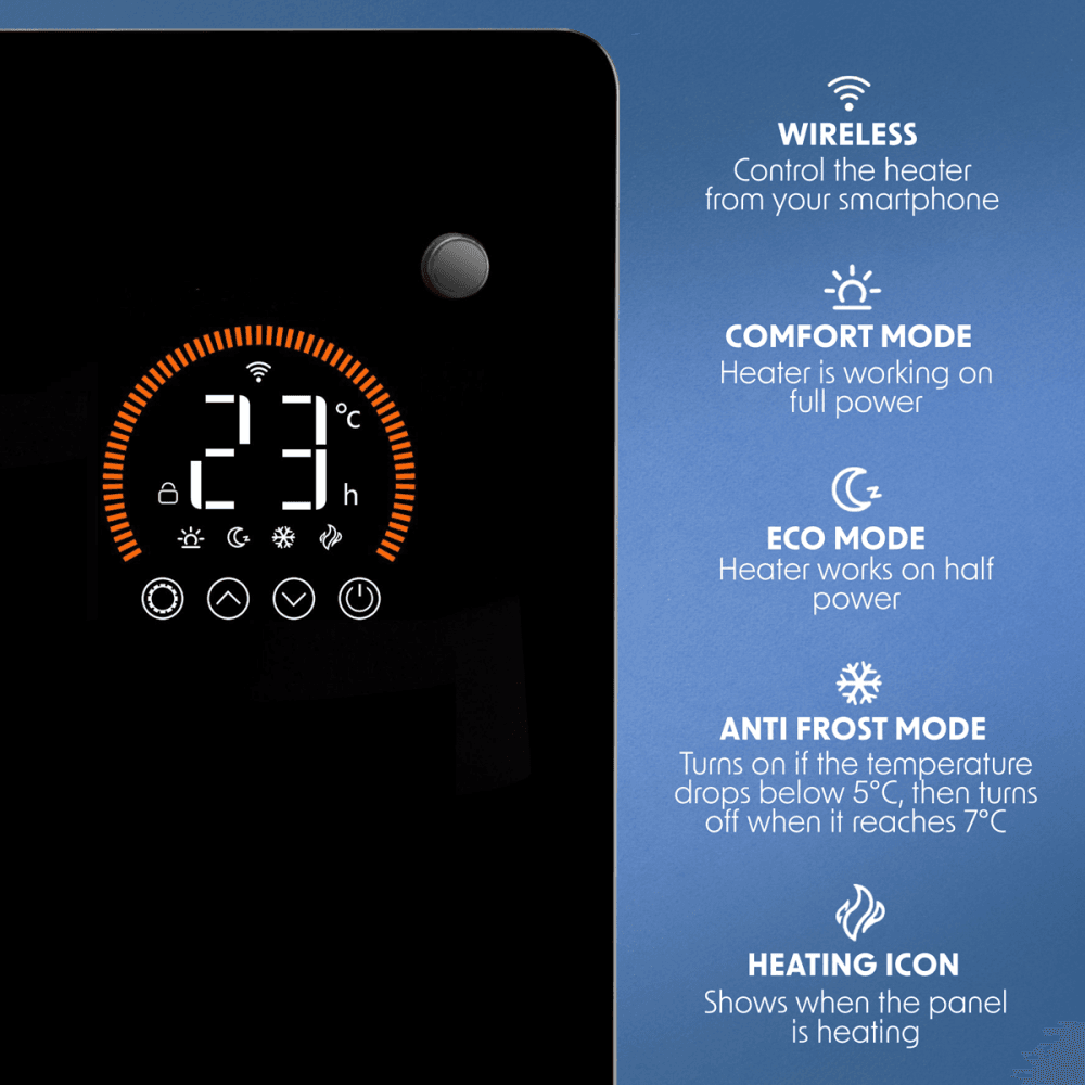 Baridi, Electric Glass Panel Heater, 1000W, Wi-Fi Enabled, Black - DH135 Model No- DH135