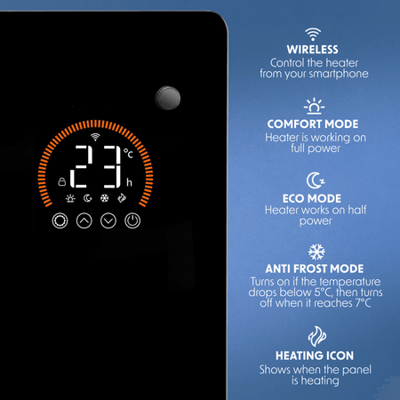 Baridi, Electric Glass Panel Heater, 1000W, Wi-Fi Enabled, Black - DH135 Model No- DH135