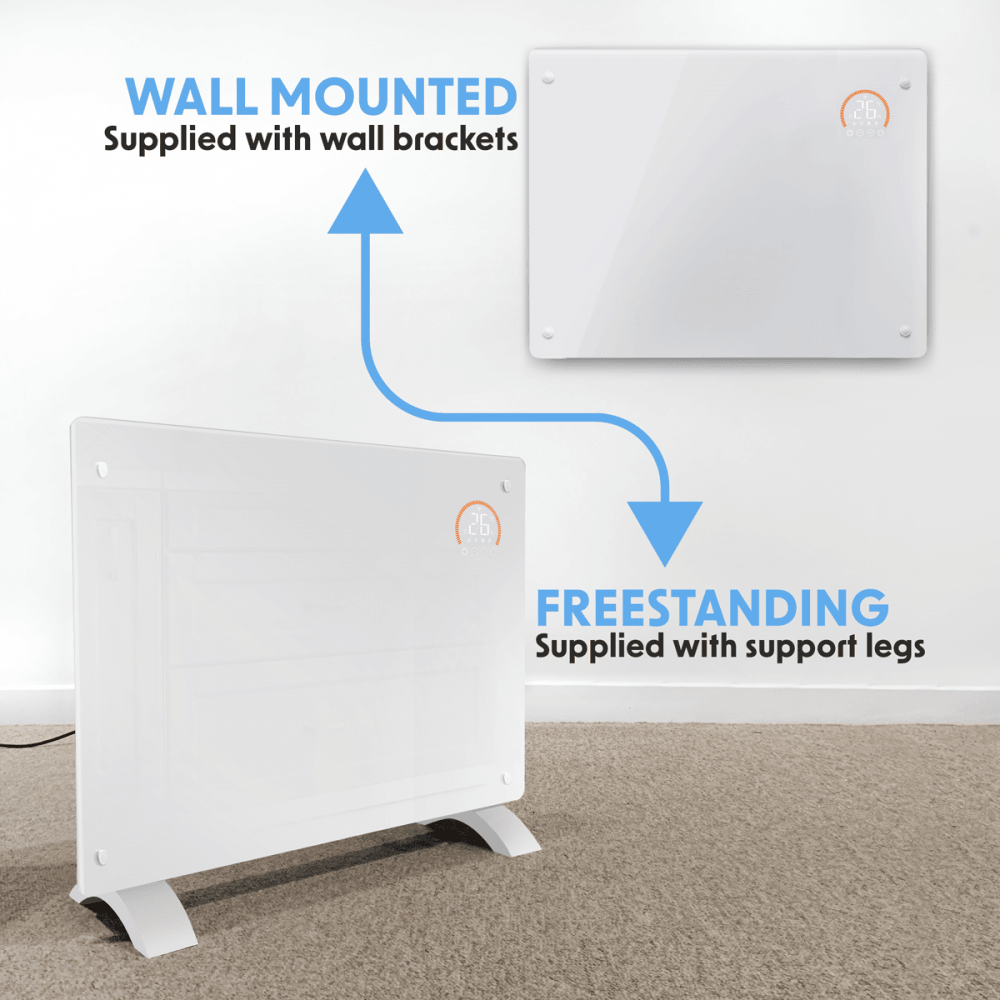 Baridi Electric Glass Panel Heater, 1500W, Thermostat Controlled 24Hr 7 Day Timer, Wi-Fi Enabled, Remote Control, White Model No- DH138