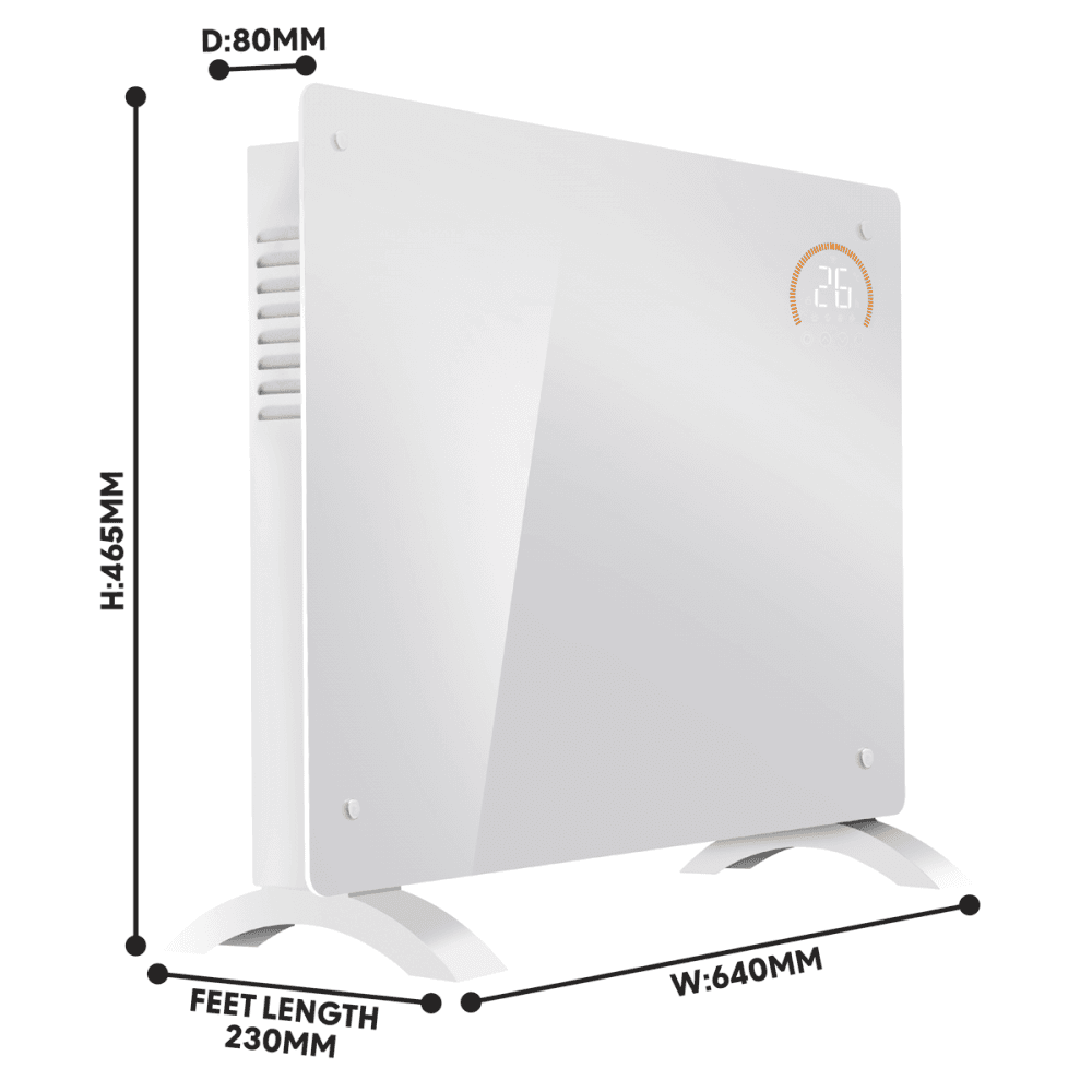 Baridi Electric Glass Panel Heater, 1500W, Thermostat Controlled 24Hr 7 Day Timer, Wi-Fi Enabled, Remote Control, White Model No- DH138
