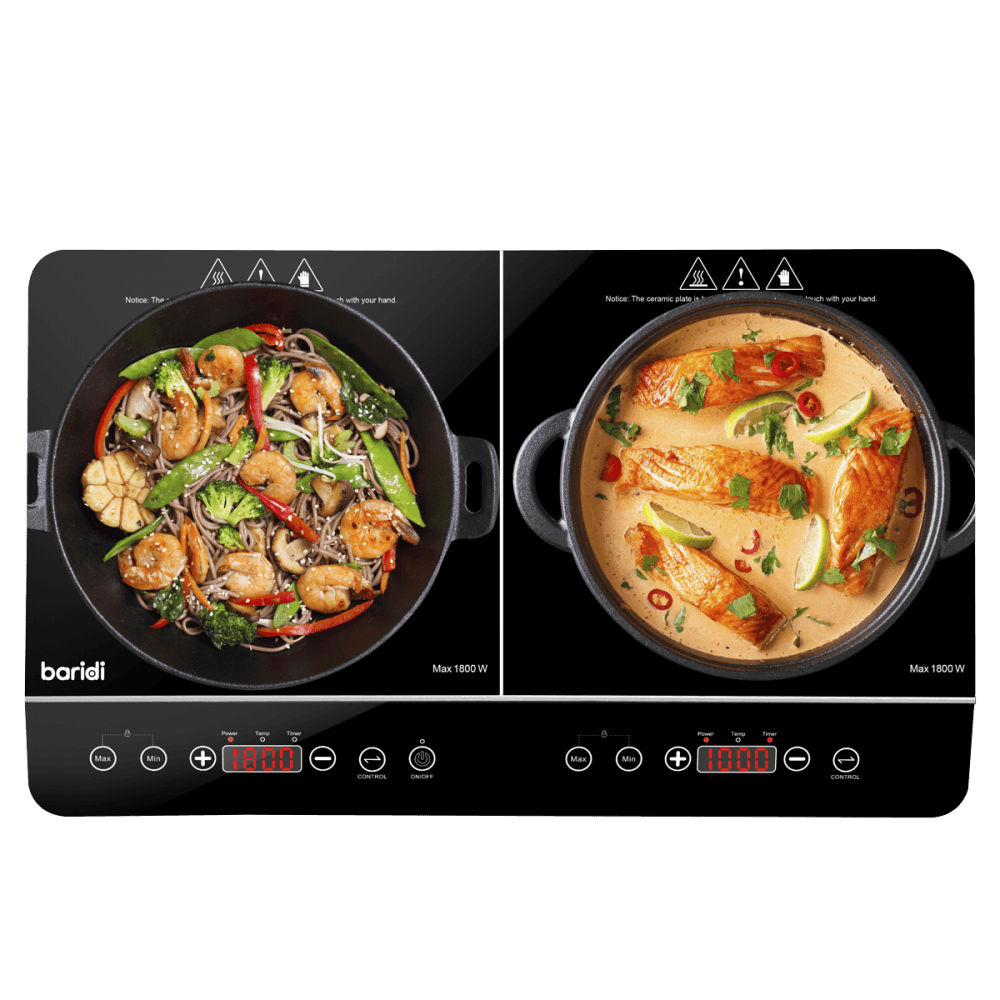 Baridi Portable Induction Hob with 2 Cooking Zones 60 x 36 x 6.5cm - Black Model No- DH146