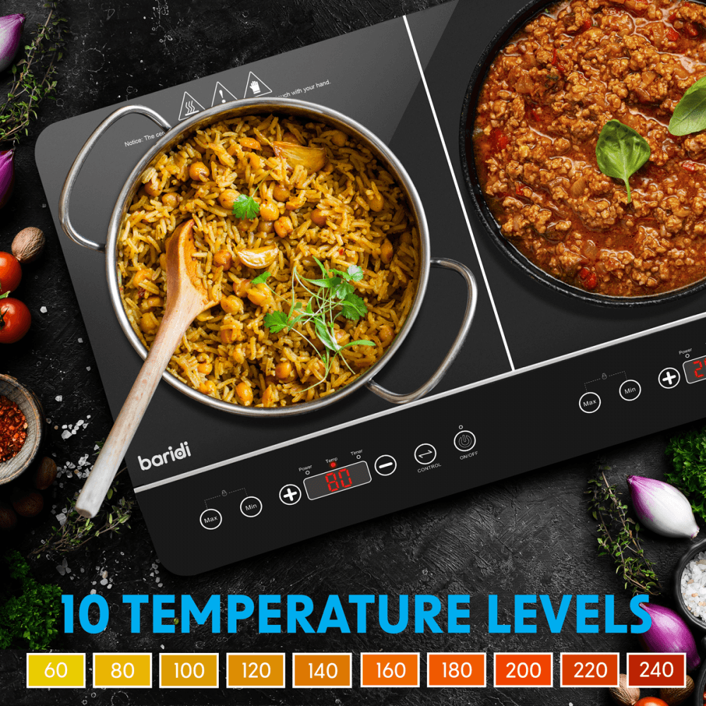 Baridi Portable Induction Hob with 2 Cooking Zones 60 x 36 x 6.5cm - Black Model No- DH146