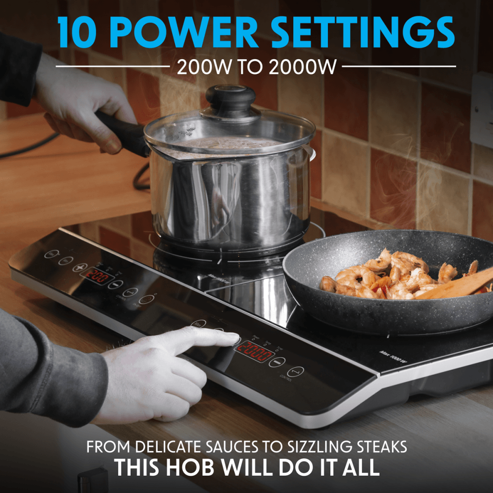 Baridi Portable Induction Hob with 2 Cooking Zones 60 x 36 x 6.5cm - Black Model No- DH146