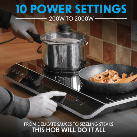 Baridi Portable Induction Hob with 2 Cooking Zones 60 x 36 x 6.5cm - Black Model No- DH146