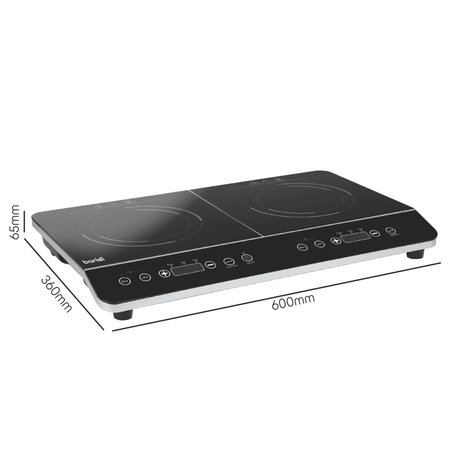 Baridi Portable Induction Hob with 2 Cooking Zones 60 x 36 x 6.5cm - Black Model No- DH146