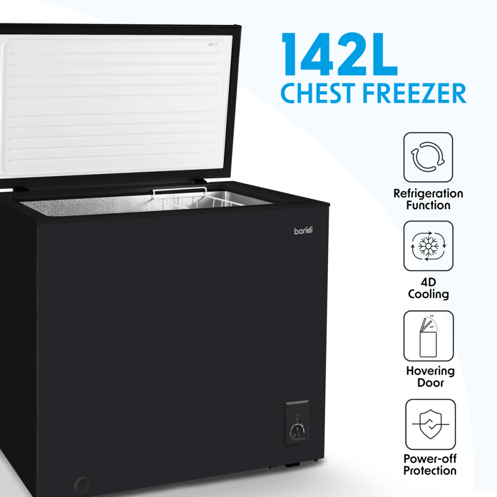 Baridi Freestanding Chest Freezer 142L Capacity - Black Model No- DH152