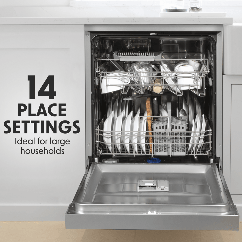 Baridi Regular Sized Freestanding Dishwasher 60cm Wide 14 Place Settings - Silver Model No- DH167