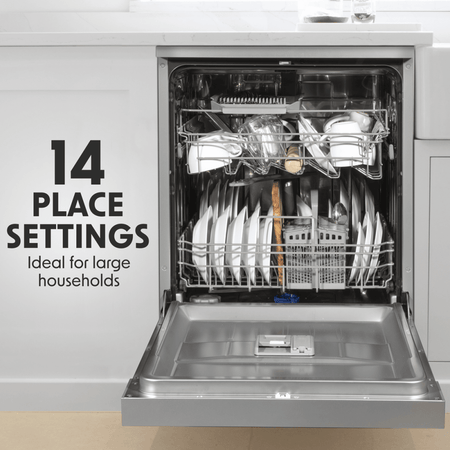 Baridi Regular Sized Freestanding Dishwasher 60cm Wide 14 Place Settings - Silver Model No- DH167